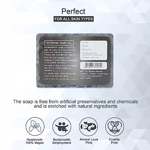 Rozhub Naturals Activated Charcoal Handmade Soaps, 100 Gm (Pack Of 4)
