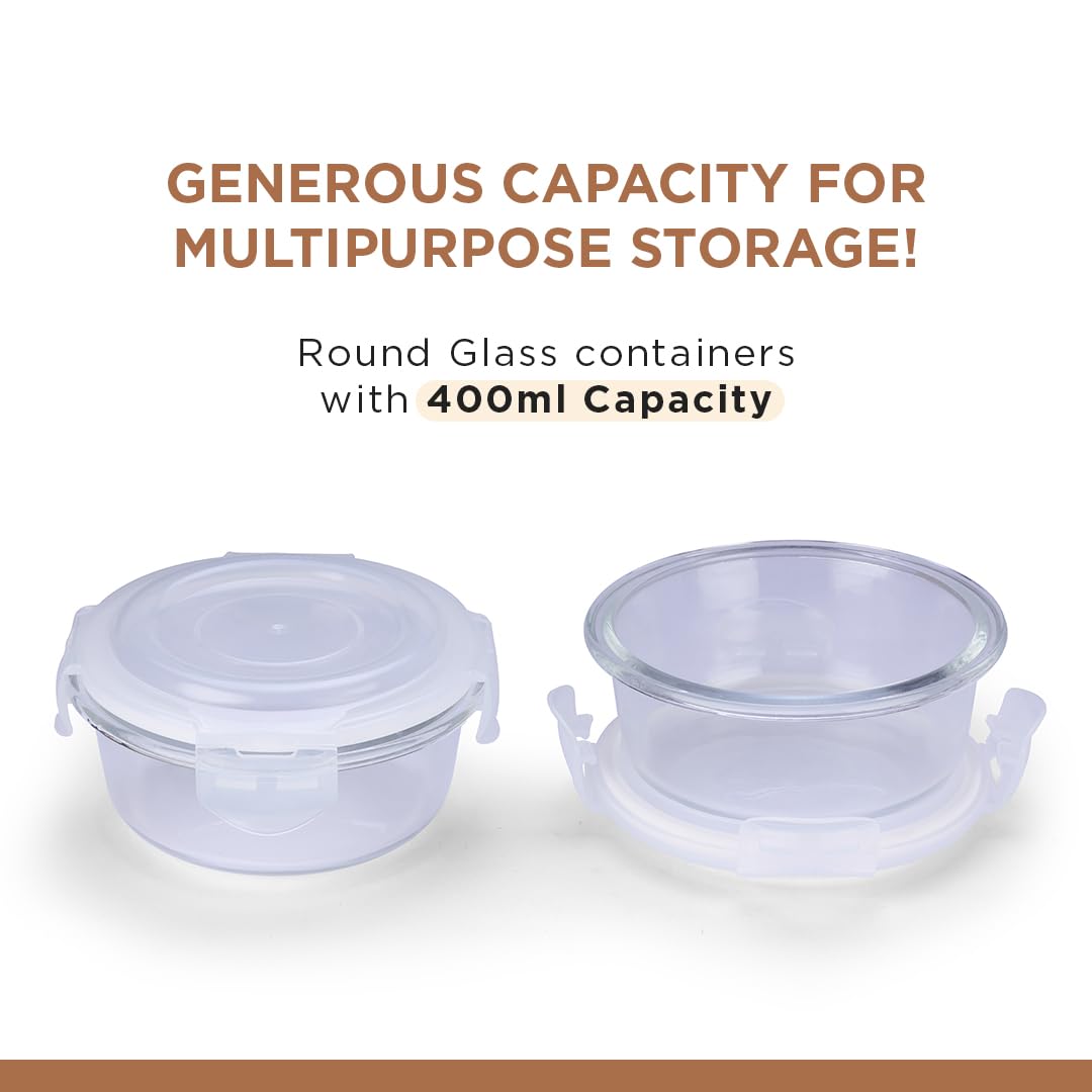 Oliveware Food Storage Container| Set of 2 |Round Containers |400ml each|Air-Tight Fridge Organizer Case |BPA-Free Locking Lids |Microwave & Freezer Safe |Leak Proof Food Storage Meal Prep Containers