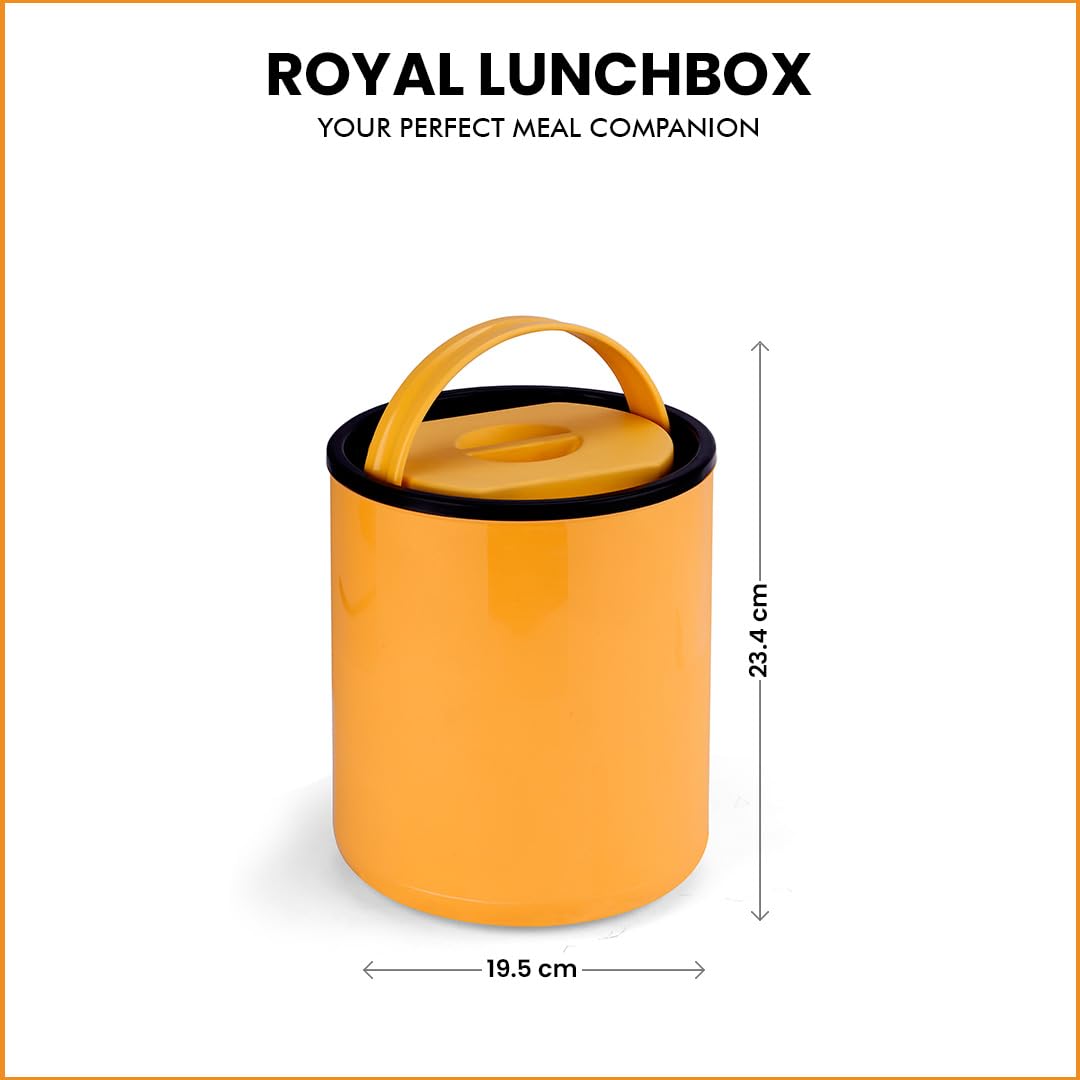 Oliveware - Royal Yellow Stainless Steel Lunch Box - 4 Containers Set | Offiice and Bulk Use | with Container | Full Meal | Handle to Carry with Compartments