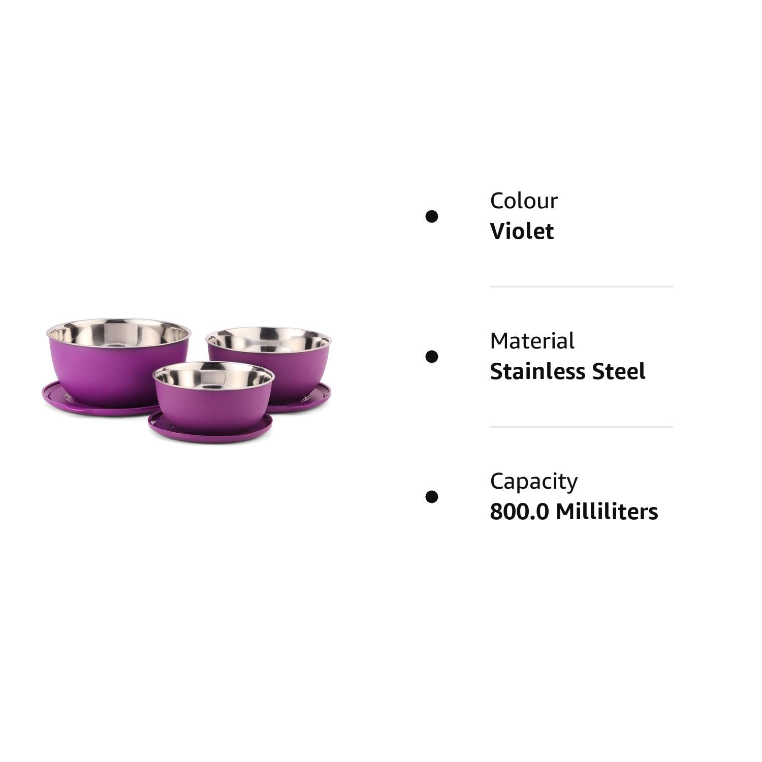 SOPL-OLIVEWARE Tulip Storage Containers, Microwave Safe & BPA Free, Stainless Steel, Store & Serve, 3 Containers (500ml, 800ml, 1250ml) - Violet