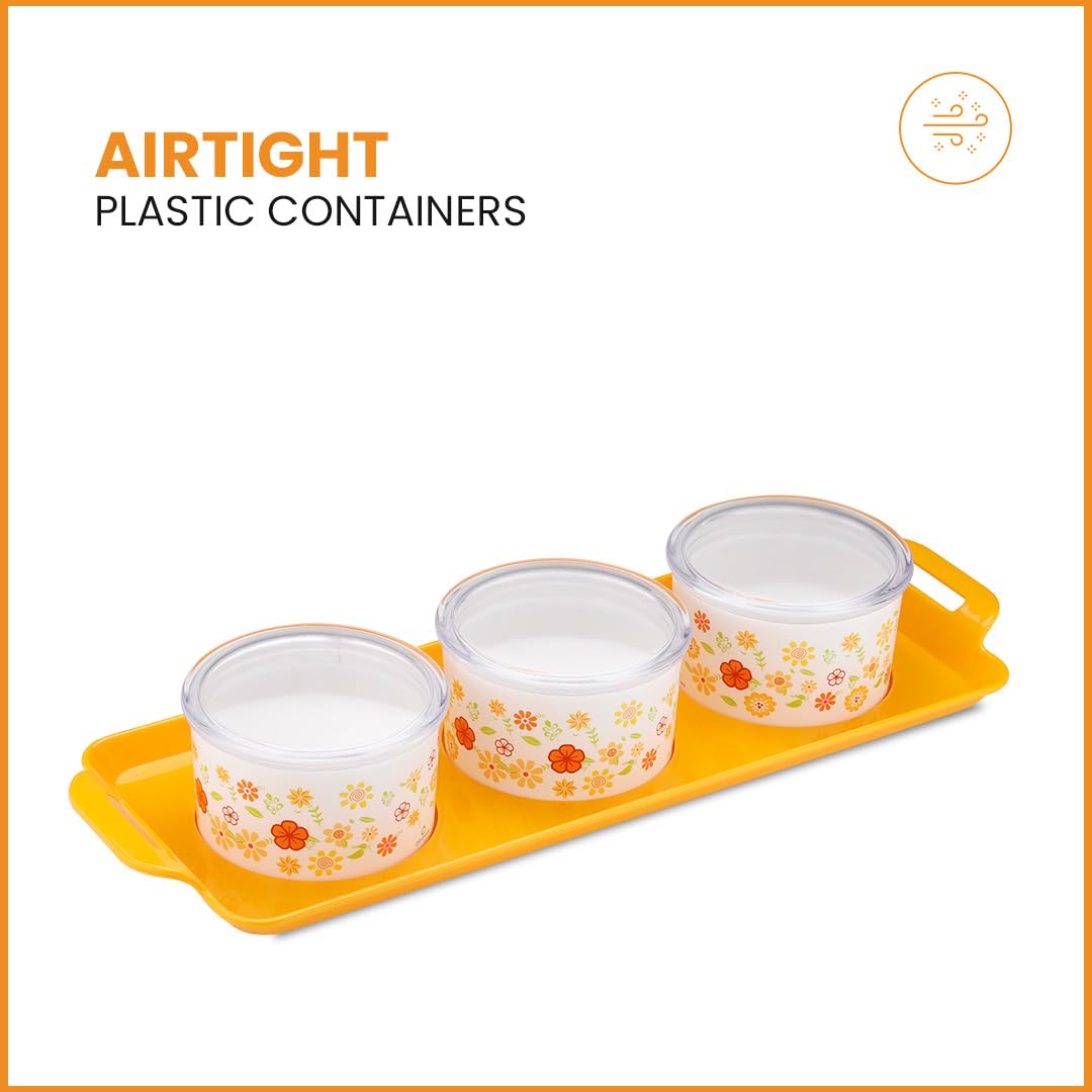 oliveware Venice Dry Fruit Container Tray with Airtight Lid, BPA Free, For Snacks & Dry Fruits, 3 Containers (350ml) each - Red