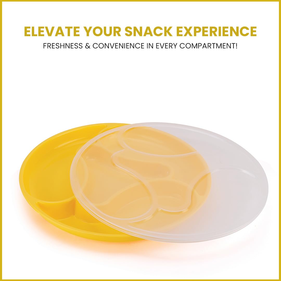 oliveware Majestic Snaks & Dry Fruit Candy Tray with Airtight Lid, BPA Free Plastic, 4 compartments (4x300 ml), Store & Serve - Yellow