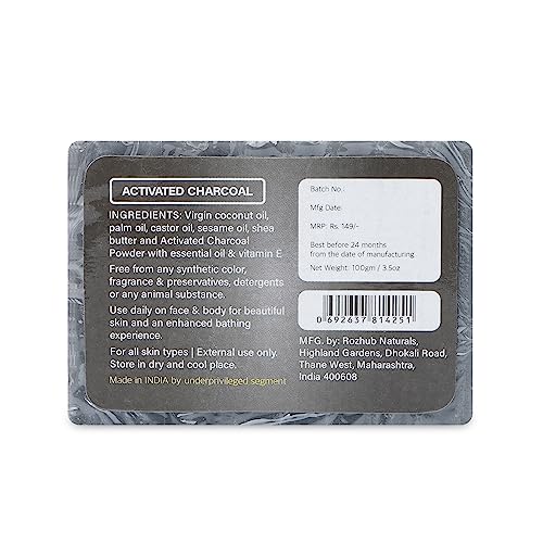 Rozhub Naturals Activated Charcoal Handmade Soaps, 100 Gm (Pack Of 4)