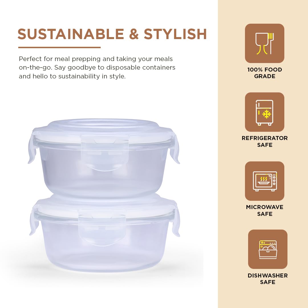 Oliveware Food Storage Container| Set of 2 |Round Containers |400ml each|Air-Tight Fridge Organizer Case |BPA-Free Locking Lids |Microwave & Freezer Safe |Leak Proof Food Storage Meal Prep Containers