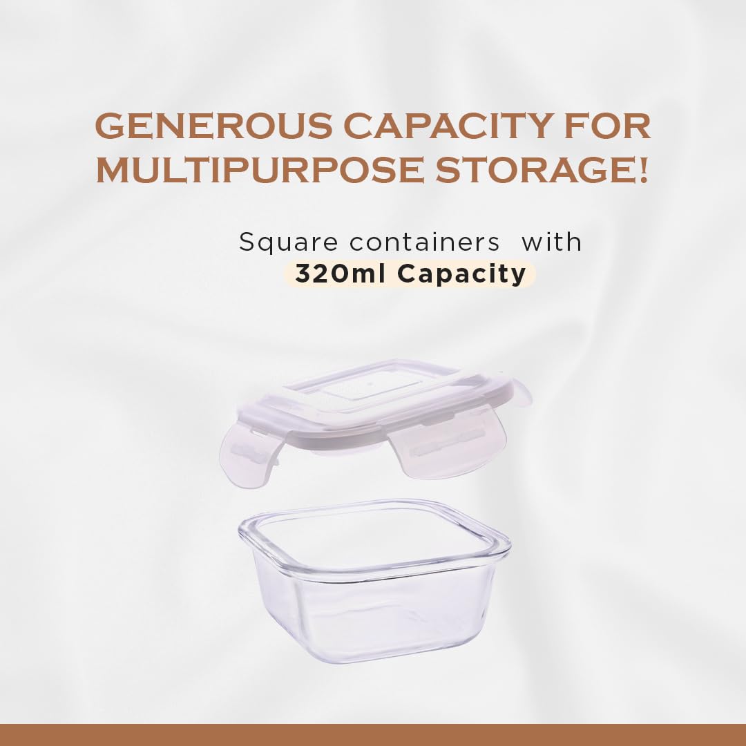 Oliveware Food Storage Container | Square Container | 320ml| Air-Tight Fridge Organizer Case | BPA-Free Locking Lids | Microwave & Freezer Safe | Leak Proof Food Storage Meal Prep Containers