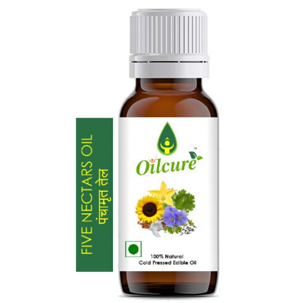 Oilcure Five Nectars Oil | Cold Pressed Coriander, Sunflower, Pumpkin, Black Sesame & Flax Seed Oil - 100 ml