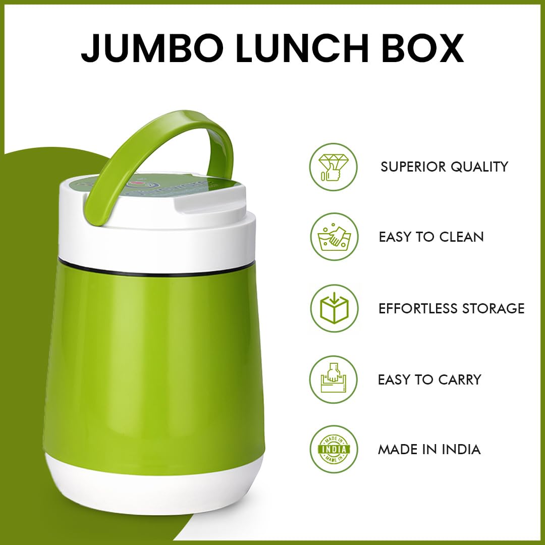 Oliveware Jumbo Lunch Box - 4 Containers | Full Set Office Use | Insulated Body | Leak Proof | Full Meal & Easy to Carry - Green, Plastic, 300 ml