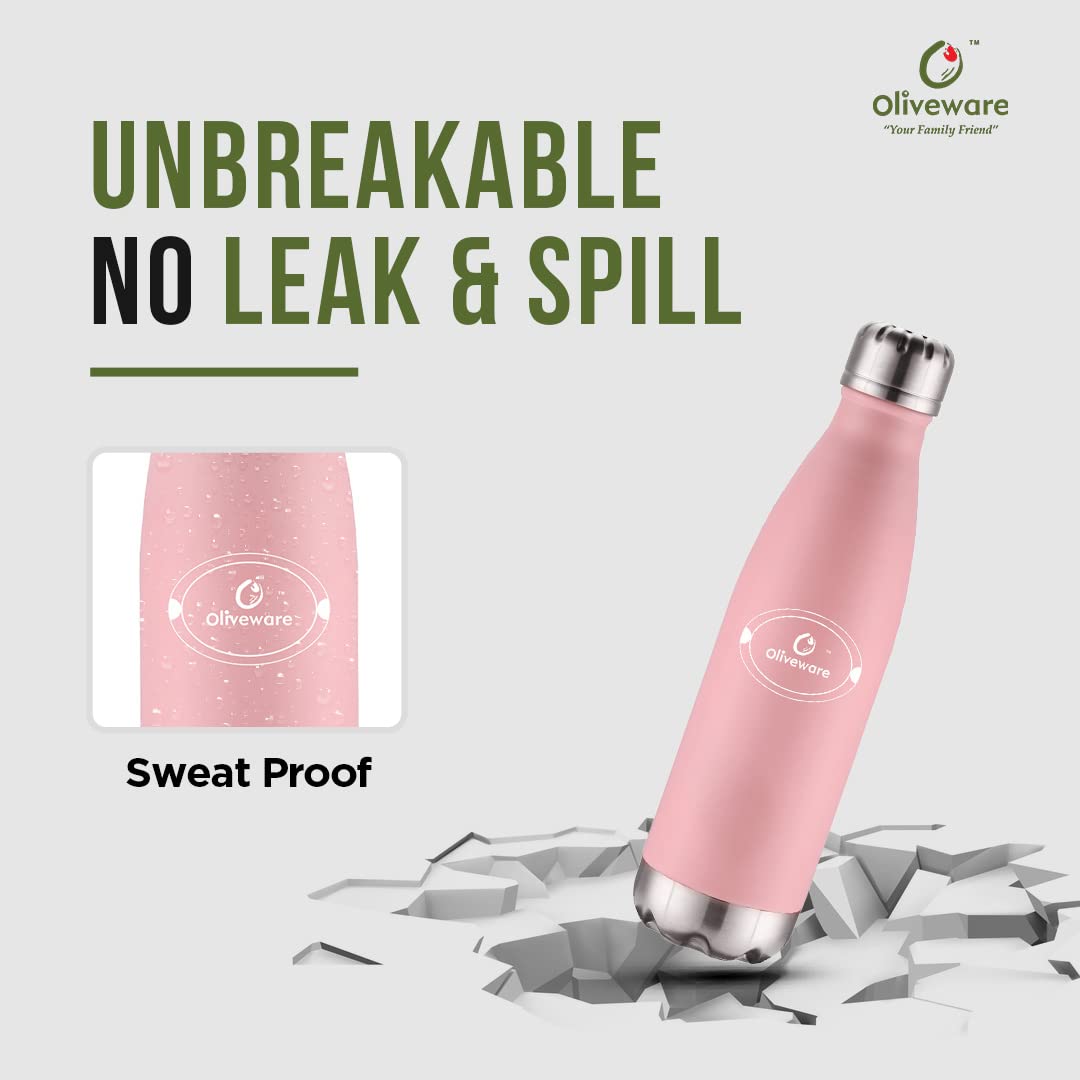SOPL-OLIVEWARE Sigma Vacuum Double Wall Bottle, Stainless Steel, Hot & Cold, Insulated Bottle, Fit for Indoor & Outdoors (500 Ml, Pink)