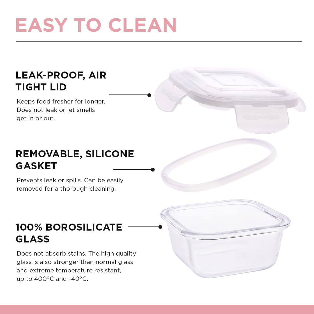 SOPL-OLIVEWARE Executive Glassware Lunchbox, Borosilicate Glass, Microwave Safe,Set of 3 with BPA Free Lid (320ml) Each - Mahroon