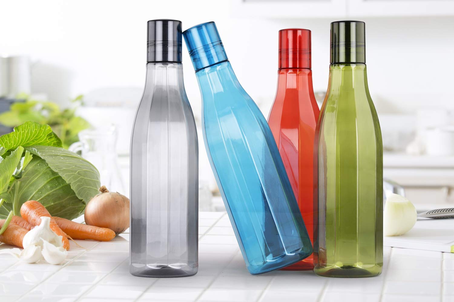 Oliveware Premium AKQUA Range Plastic Water Bottle, 1L, Set of 3, Blue