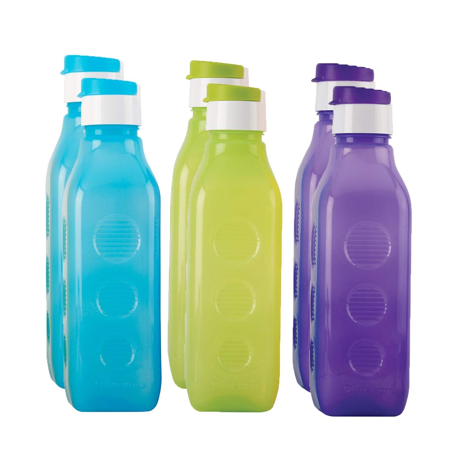 Oliveware Premium PET Water Bottle | SUPERIYA Range | Multi - Pack of 6 | 1 Litre Bottle | Better Grip | 1000 Ml Capacity | for Home & Office Use