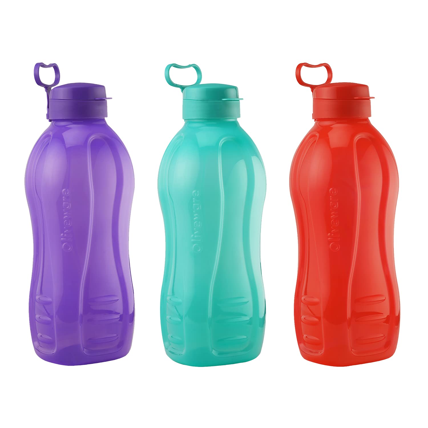 oliveware Jumbo 2 Litre Water Bottle, 100% Leak Proof, BPA Free Premium Plastic Bottle, for Home, Office & Gym, Sturdy with Holder, Pack of 3 (Multi)