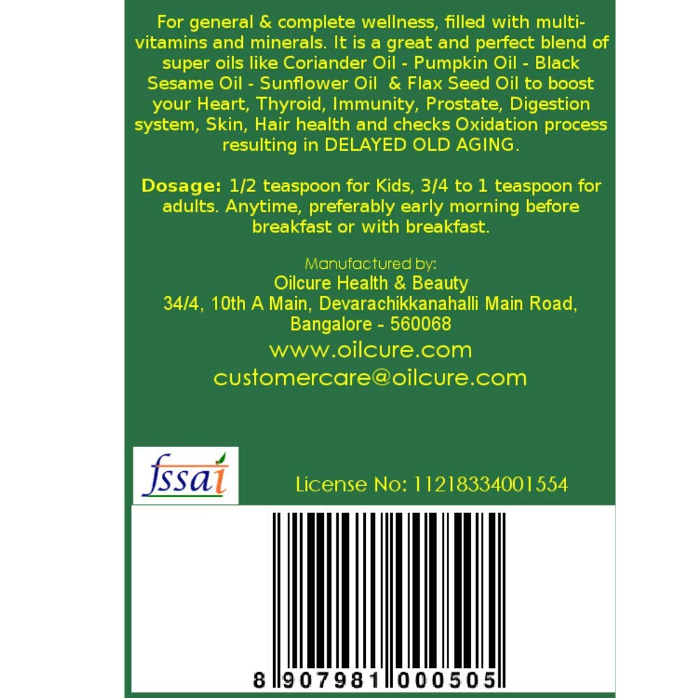 Oilcure Five Nectar Oil | 5 Seed Oil | 500 ml | Cold Pressed | Coriander, Sunflower, Pumpkin, Black Sesame & Flax Seed Oil