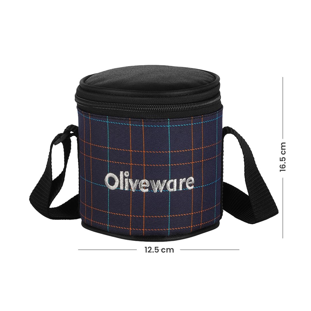 SOPL-OLIVEWARE Cleo Lunch Box, Microwave Safe & Leak Proof, 2 Inside Steel Containers with BPA Free Airtight Lids (450ml & 600ml), with Fabric Bag - Blue