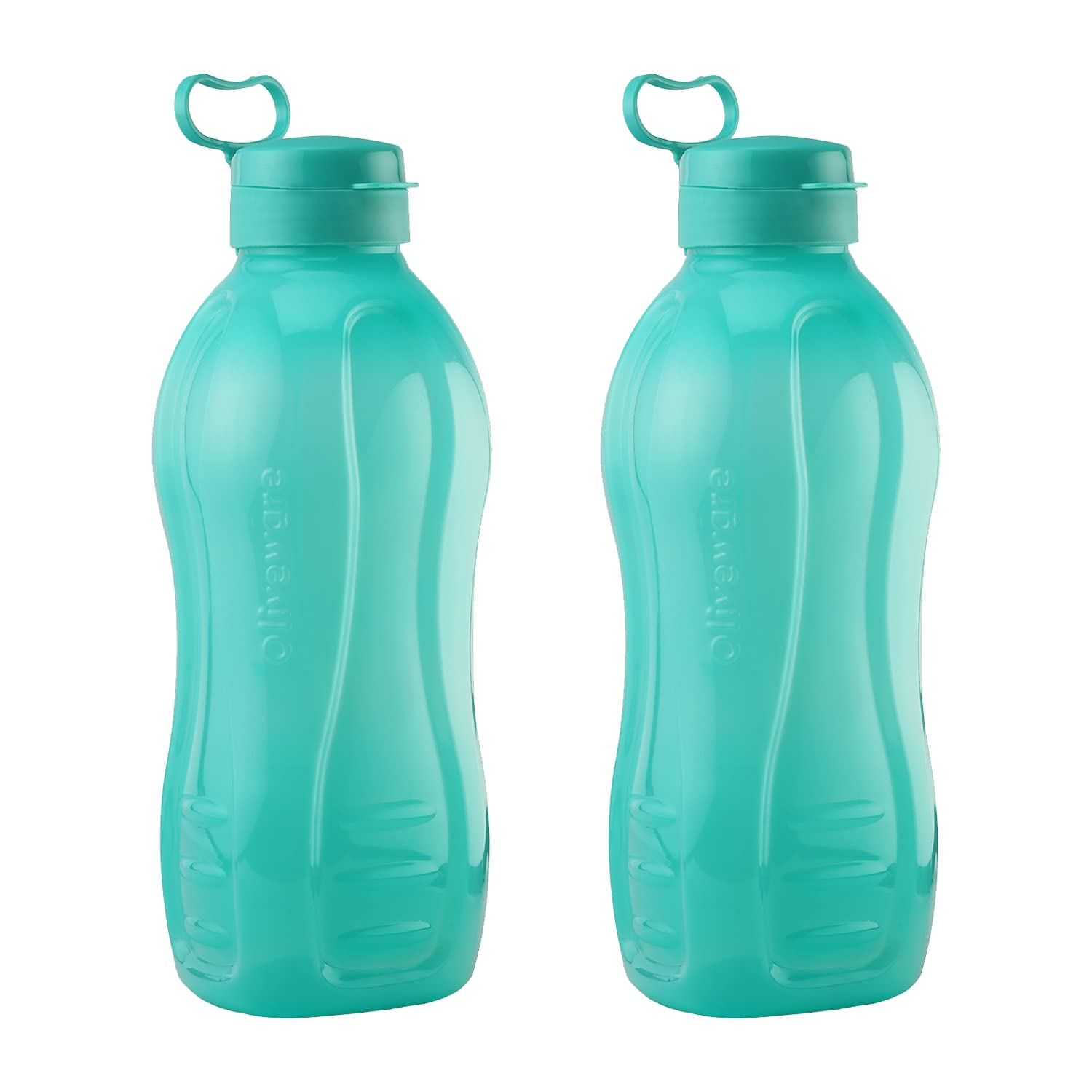 oliveware Jumbo 2 Litre Water Bottle, 100% Leak Proof, BPA Free Premium Plastic Bottle, for Home, Office & Gym, Sturdy with Holder, Pack of 2 (Blue)