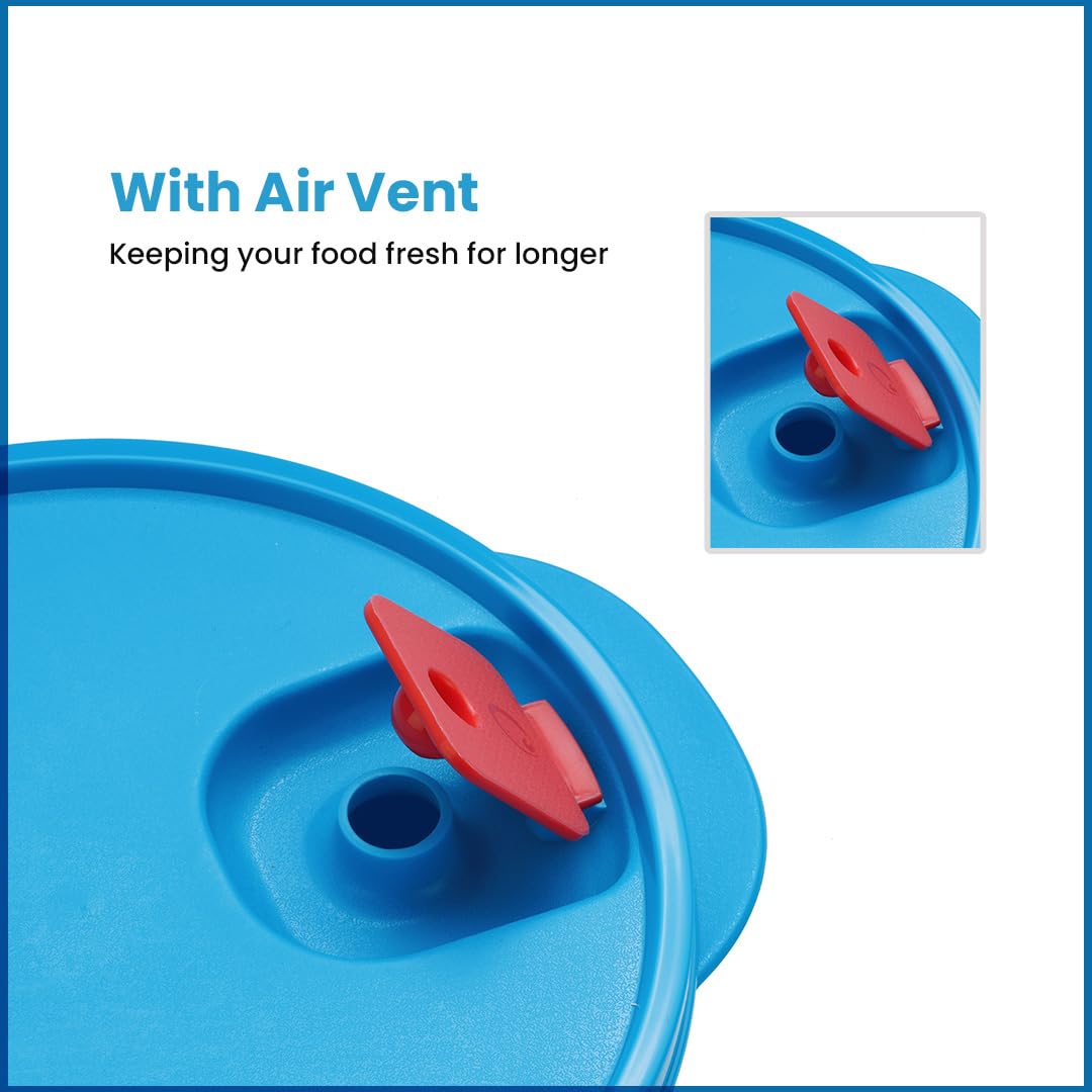 oliveware SOPL Micro Dynasty Food Storage Containers with Air Vent Lid, BPA-Free, Microwave Safe & Leak Proof, Set of 2 (2000L Big + 900 ml Small) - Blue