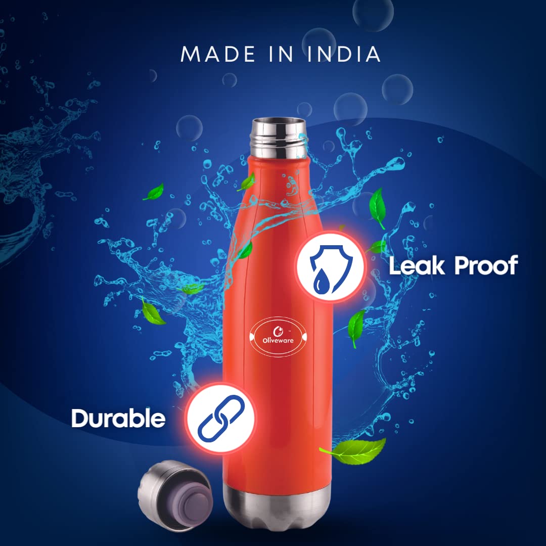 SOPL-OLIVEWARE Sigma Vacuum Double Wall Bottle, Stainless Steel, Hot & Cold, Insulated Bottle, Fit for Indoor & Outdoors (500 Ml, Orange)