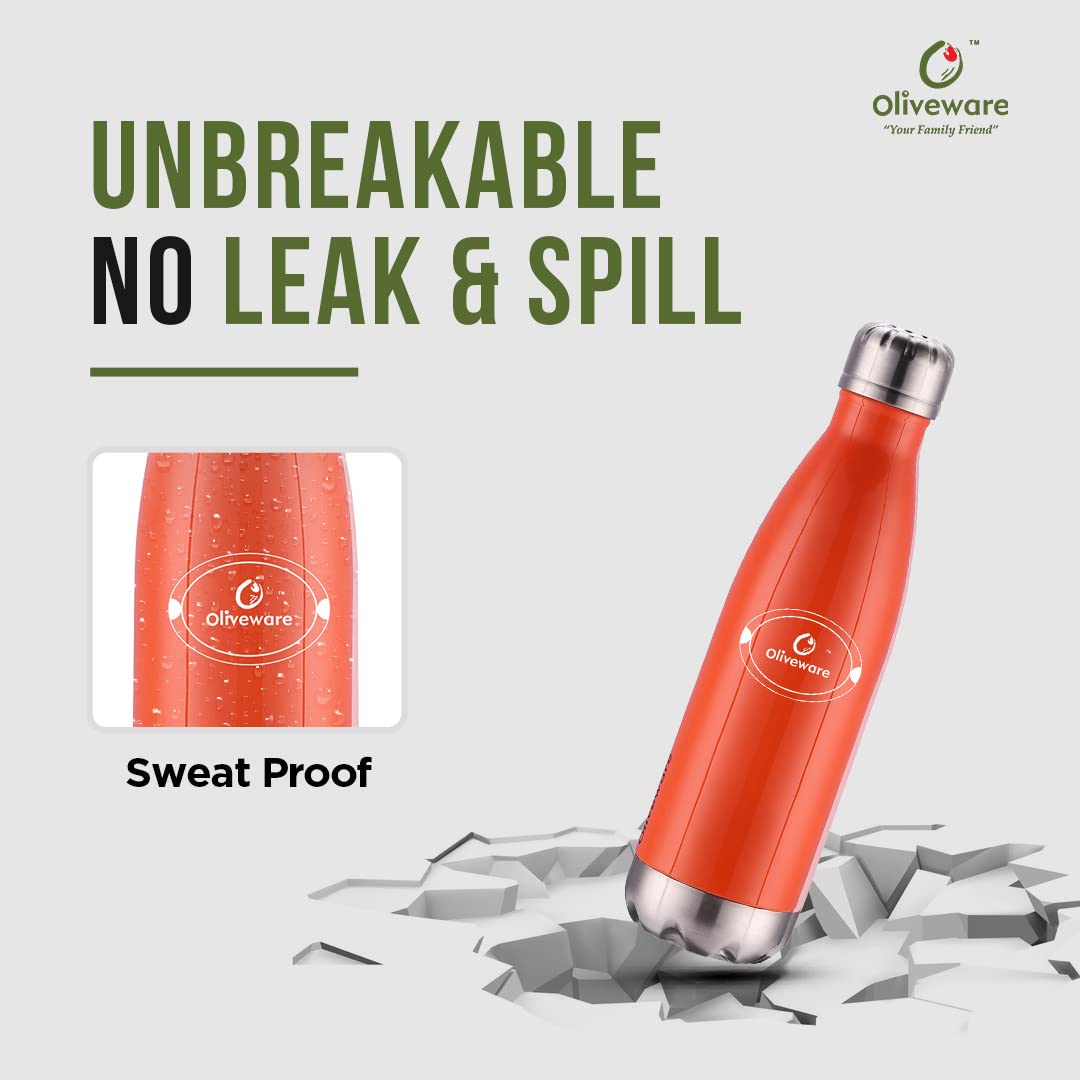 SOPL-OLIVEWARE Sigma Vacuum Double Wall Bottle, Stainless Steel, Hot & Cold, Insulated Bottle, Fit for Indoor & Outdoors (500 Ml, Orange)