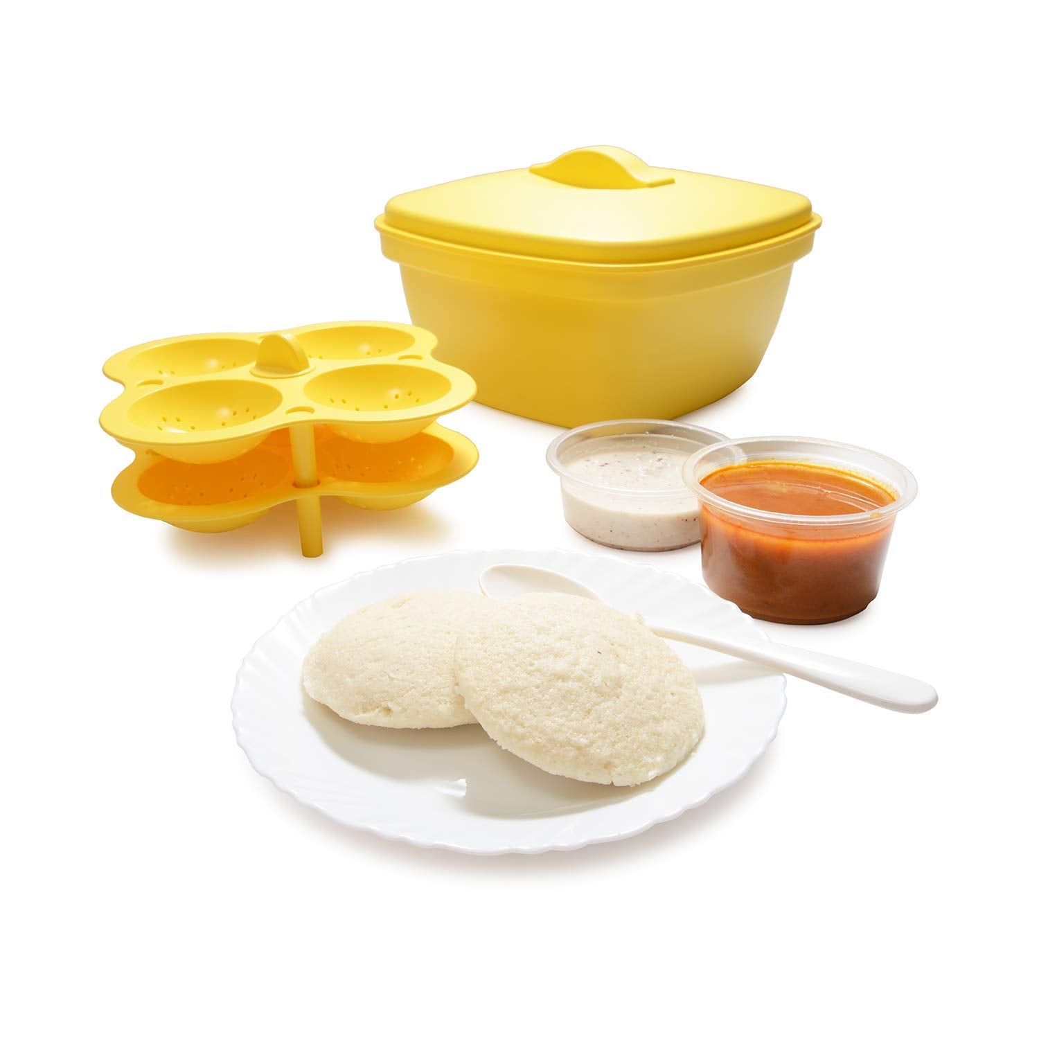 oliveware Plastic Dhokla Idly Maker, Vegetable Steamer And Rice Cooker Set, Yellow
