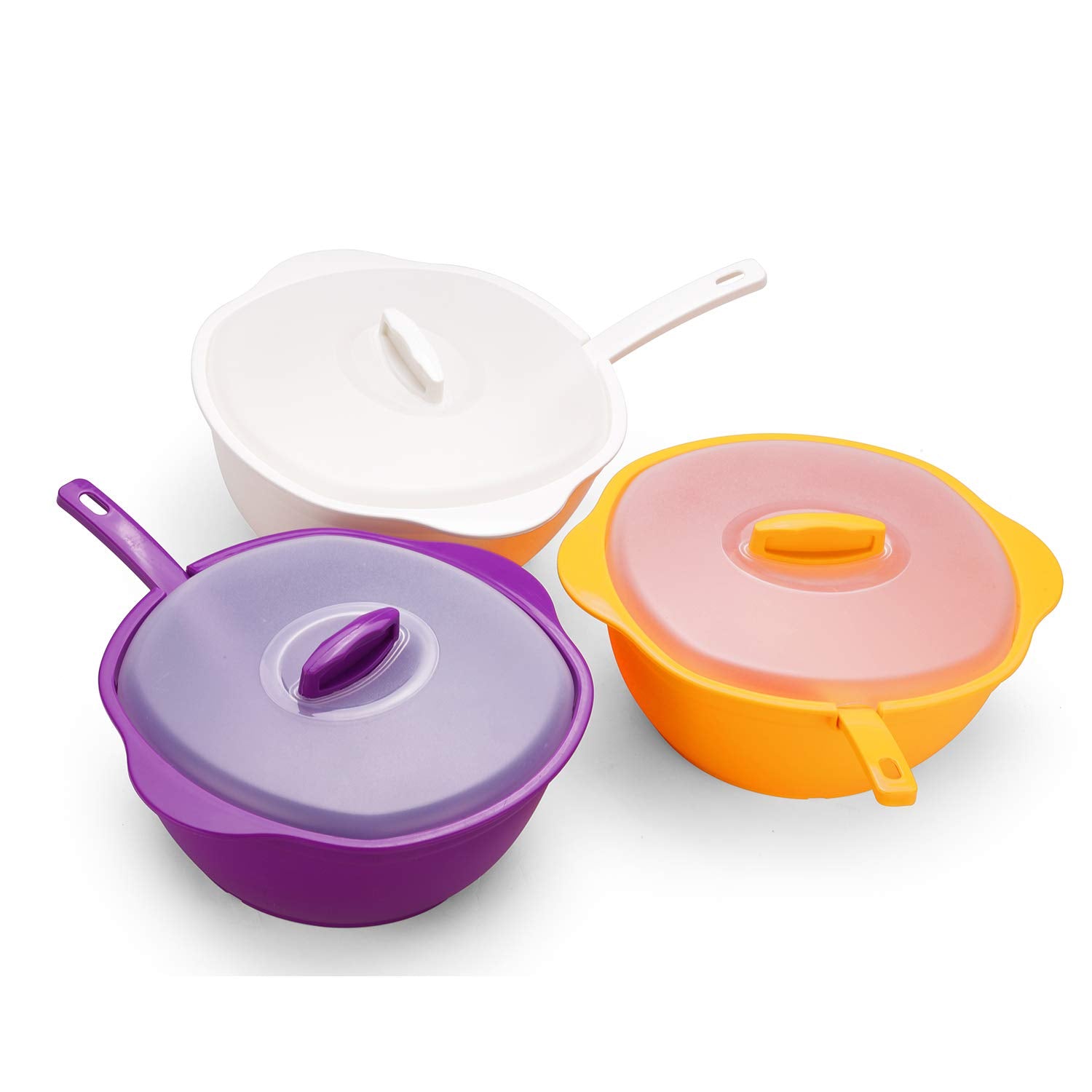 oliveware Diplomat Serving Bowl Set (2000 ML) | 2 Bowls with lid and Serving Spoons | Microwave Safe | for Heating & Serving| for Breakfast, Lunch, Dinner - Purple, Plastic