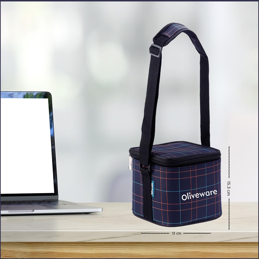 SOPL-OLIVEWARE Feast Glassware Square Lunchbox, Borosilicate Glass Containers, Microwave Safe & Leak Proof, 2 Containers with BPA Free Lids (320ml) Each - Blue