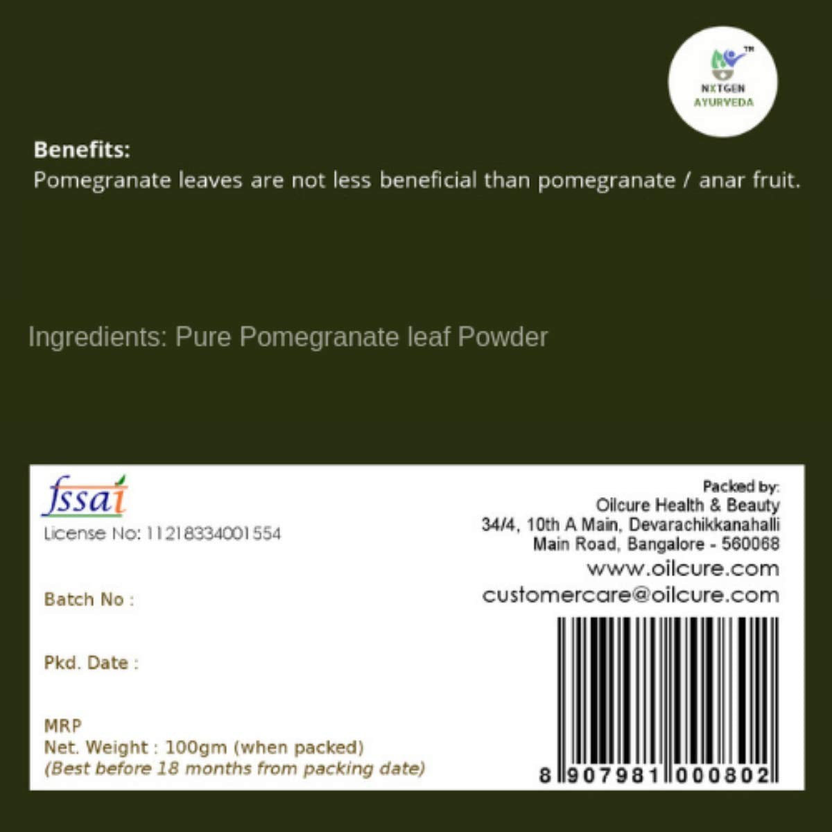 Nxtgen Ayurveda Pomegranate (Anar) Leaf Powder - 100gm