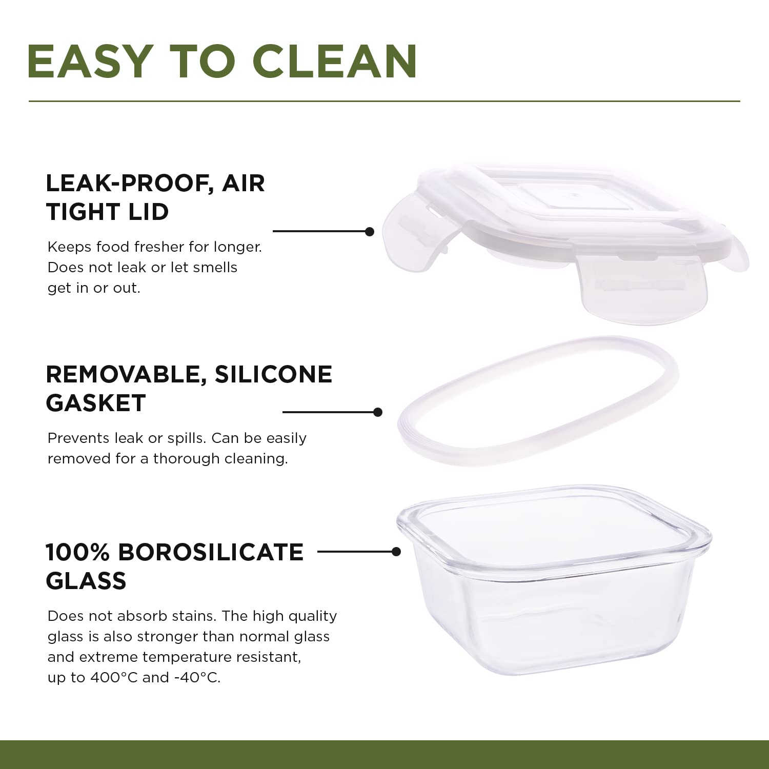 SOPL-OLIVEWARE Deluxe Glassware Lunchbox, Borosilicate Glass, Microwave & Freezer Safe, 2 containers with BPA Free Airtight Lids (320ml) - Red