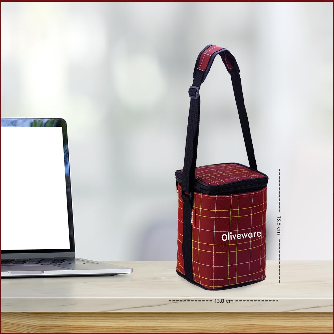 SOPL-OLIVEWARE Spyker Glassware Square Lunchbox, Borosilicate Glass Containers, Microwave Safe & Leak Proof, 3 Containers with BPA Free Lids (320ml) Each - Red