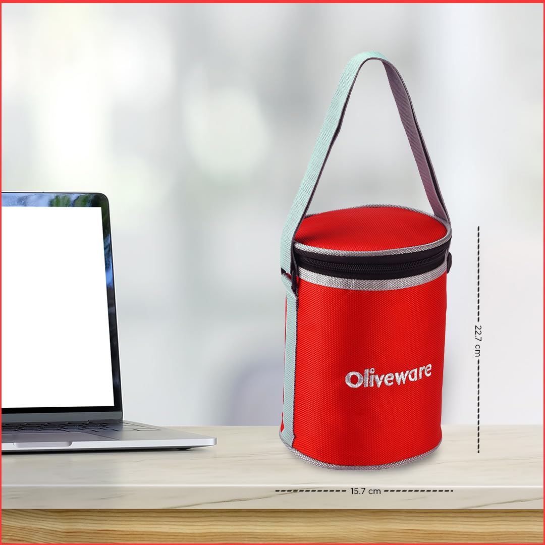 SOPL-OLIVEWARE Pebble Round Glassware Lunch Box, Borosilicate Glass, Leak Proof & Microwave Safe, 3 Containers (400ml) with BPA Free Lids - Red