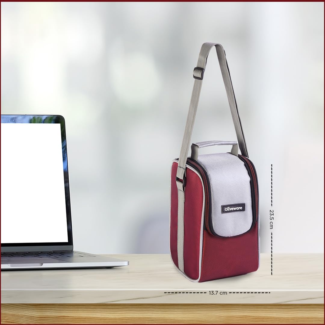 SOPL-OLIVEWARE Duke Glassware Lunchbox, Borosilicate Glass & Microwave Proof, Safety Lock Airtight Lid, 3 Container with 320ml Each - Red