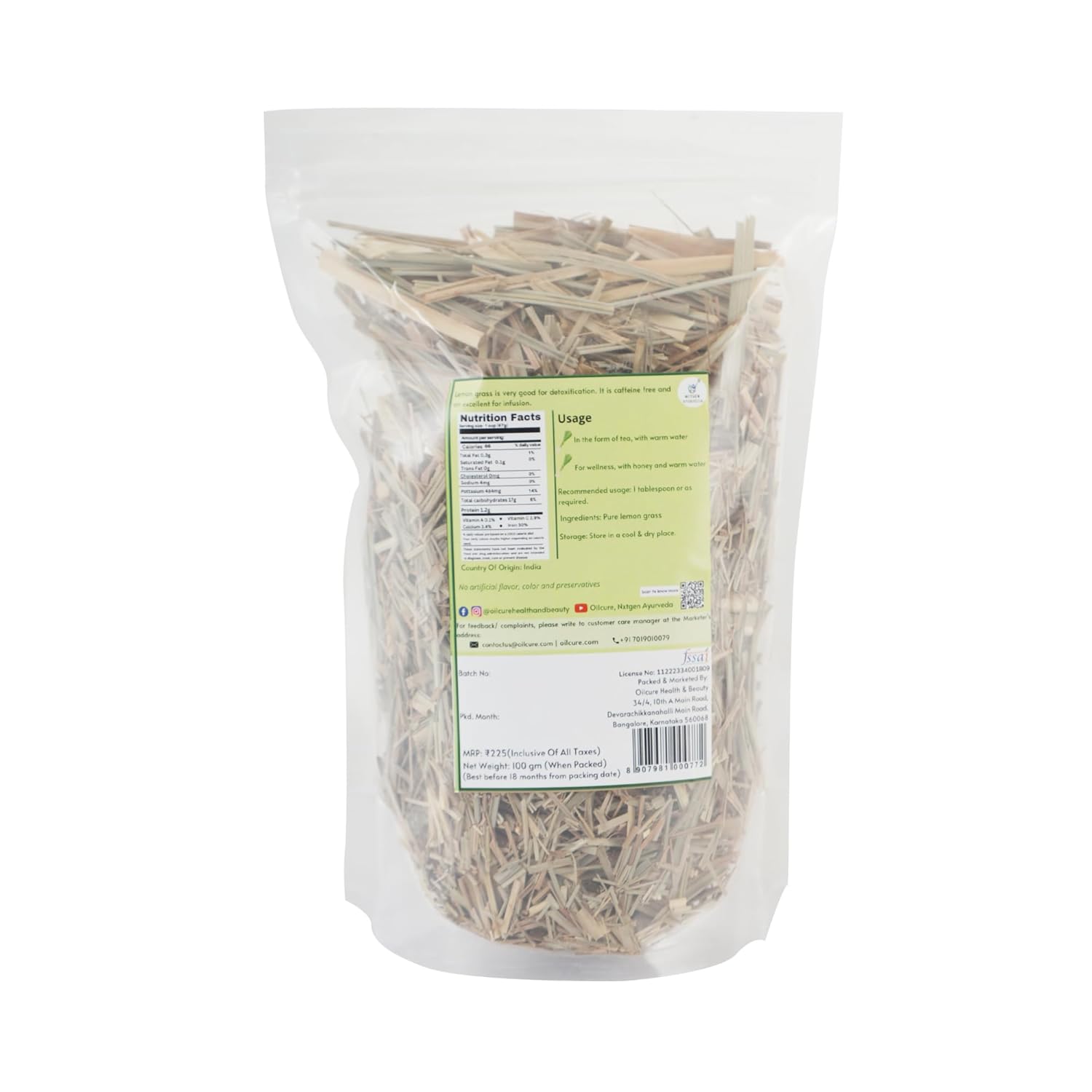 Nxtgen Ayurveda Lemongrass Leaves | Pure | 100 gm | Boost Metabolism | Infusion | Dried | Natural
