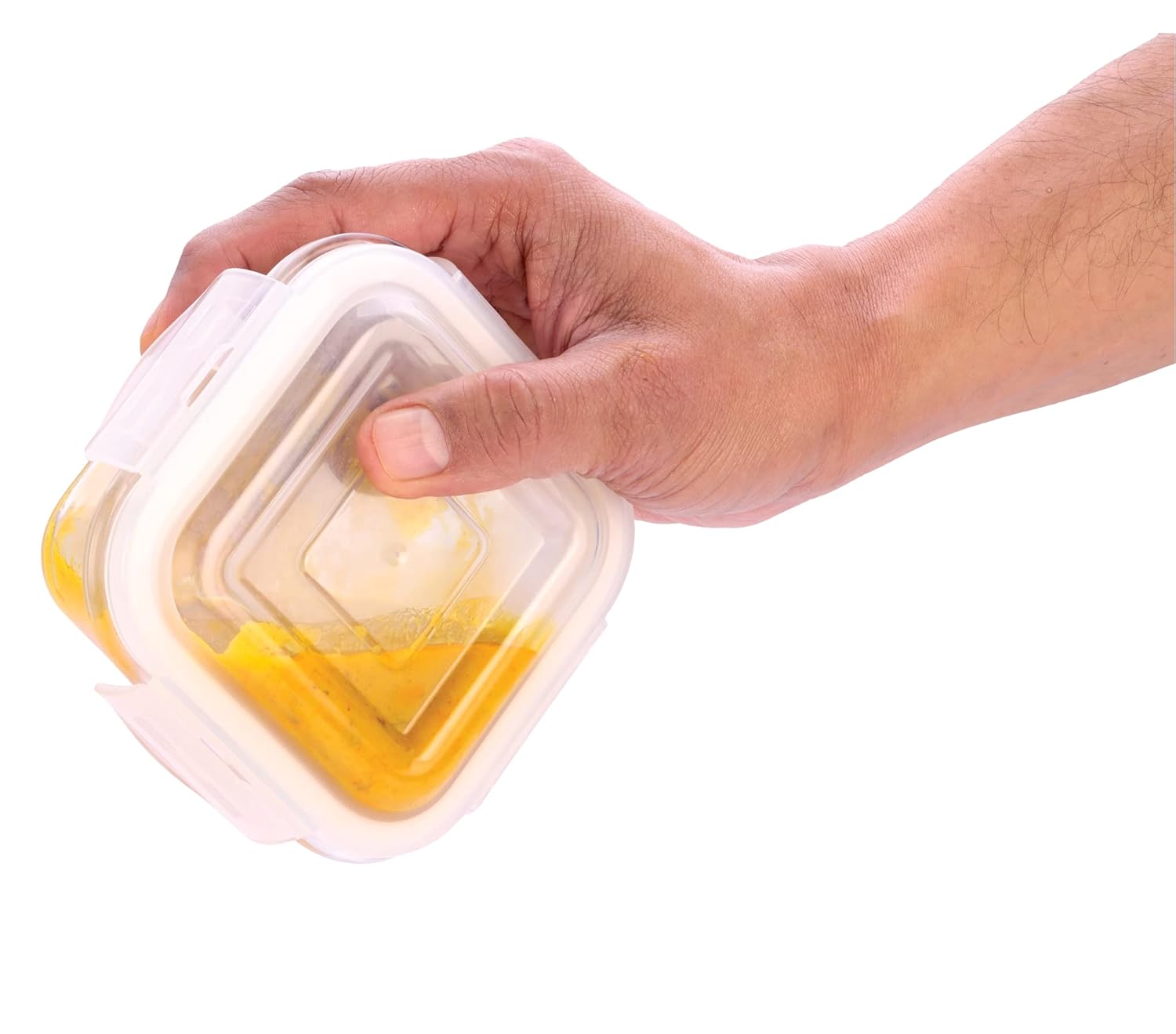 Oliveware Rio Glassware Round Lunchbox for Office | Borosilicate Glass | Microwave, Dishwasher & Freezer Safe | Set of 2 Leak Proof & Air Tight Containers | 320ml Each