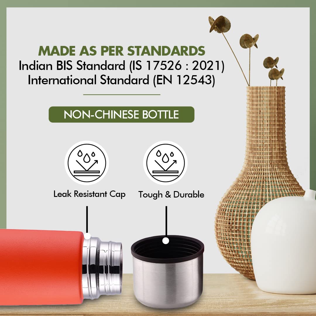 SOPL-OLIVEWARE Haze Vacuum Double Wall Bottle, Stainless Steel (750ml), Hot & Cold, Insulated Bottle, Fit for Indoor & Outdoors - Orange