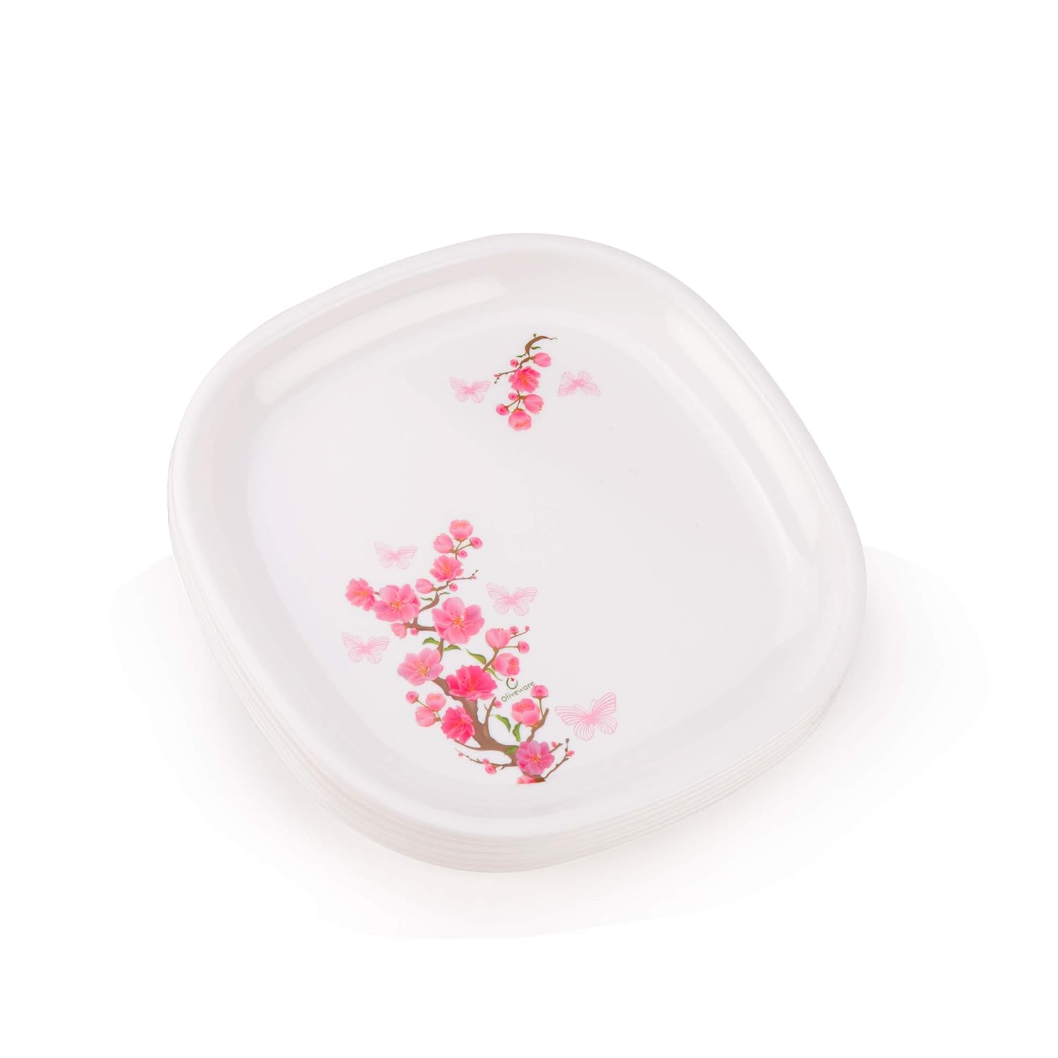 oliveware Set of 6 Square Printed Plate Big Pink