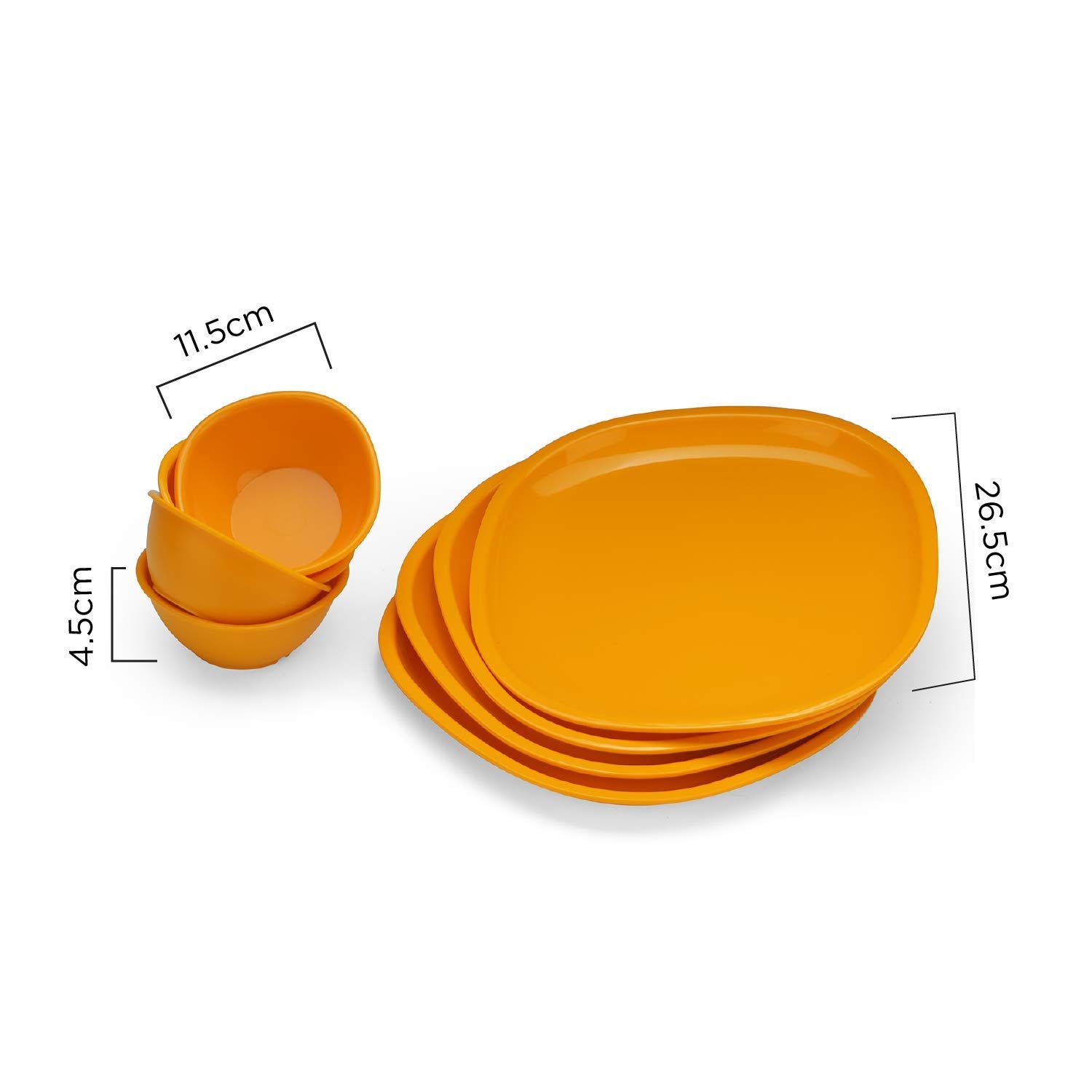 oliveware Flora Microwave Safe Dishwasher Safe BPA-Free Plastic Dinner Set, 4 Plates and 4 Bowls (Yellow)