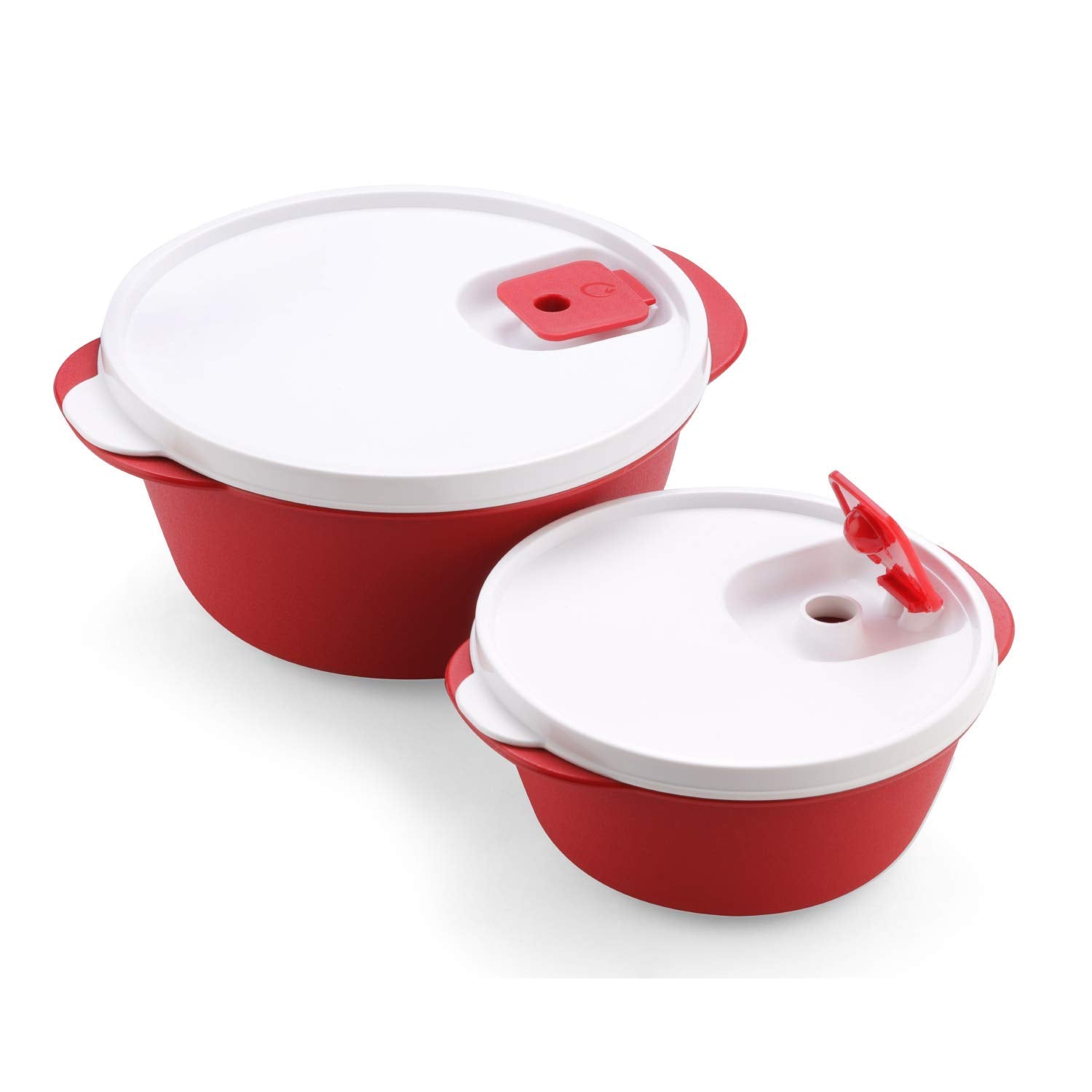 oliveware Micro Dynasty Containers with Air Vent Lid, Microwave & Dishwasher Safe, BPA Free, Store and Serve, Set of 2 (1 Big 2000ml & 1 Small 900ml) - Maroon