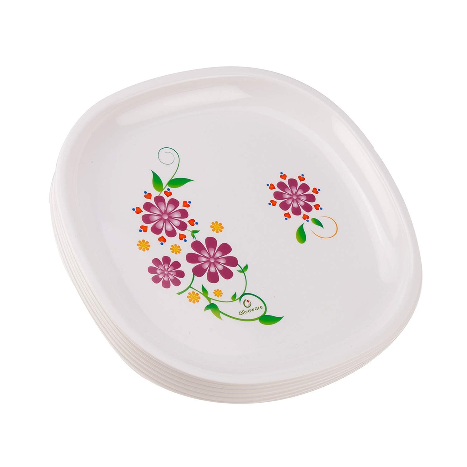oliveware Set of 6 Square Printed Plate Small Purple