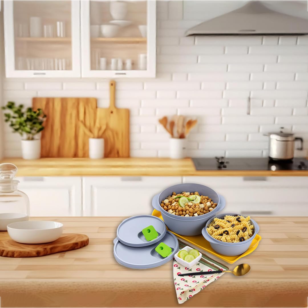 oliveware SOPL Grey Micro Dynasty Food Storage Containers with Air Vent Lid, BPA-Free, Microwave Safe, Set of 2 - (2000L Big + 900 ml Small), Plastic