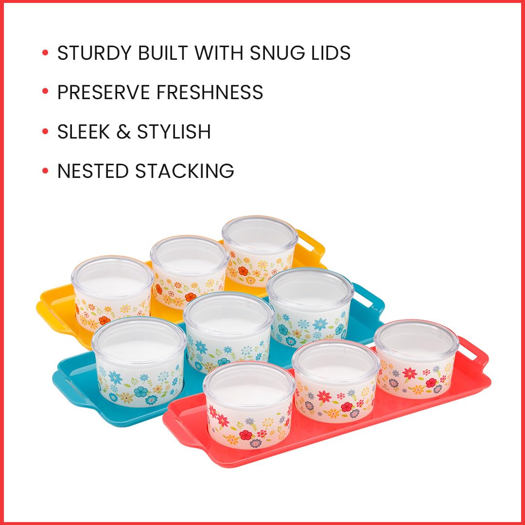 oliveware Venice Dry Fruit Container Tray with Airtight Lid, BPA Free, For Snacks & Dry Fruits, 3 Containers (350ml) each - Red