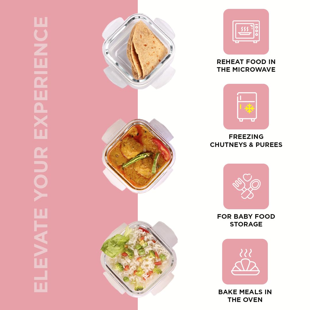 SOPL-OLIVEWARE Executive Glassware Lunchbox, Borosilicate Glass, Microwave Safe,Set of 3 with BPA Free Lid (320ml) Each - Mahroon