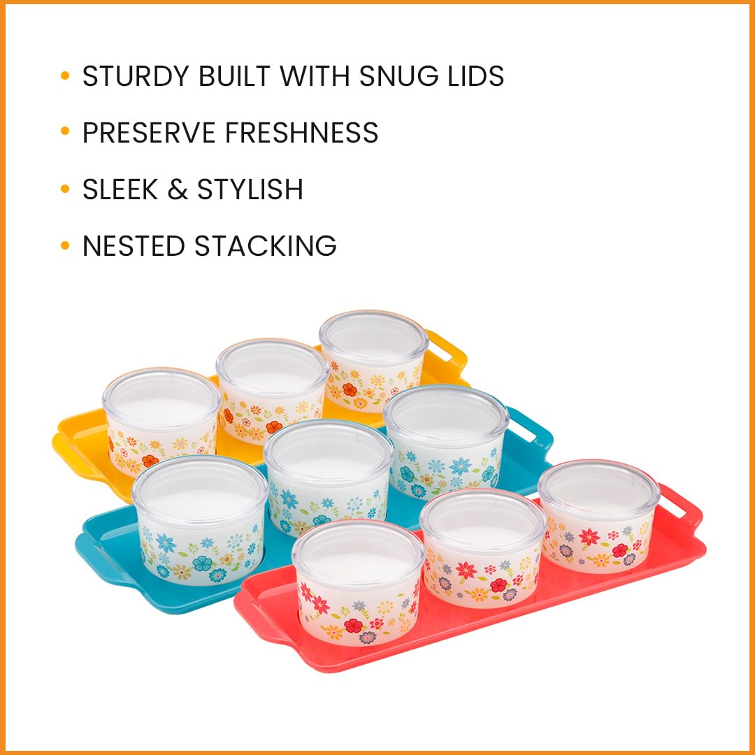 oliveware Venice Dry Fruit Container Tray with Airtight Lid, BPA Free, For Snacks & Dry Fruits, 3 Containers (350ml) each - Red