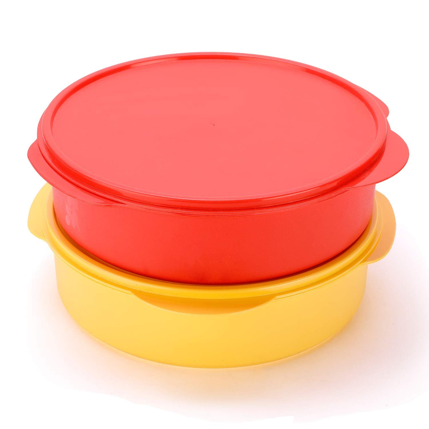 oliveware with Device Plastic Masala Box with Spoon - 700 microliters, 7 Containers with Spoon, Yellow