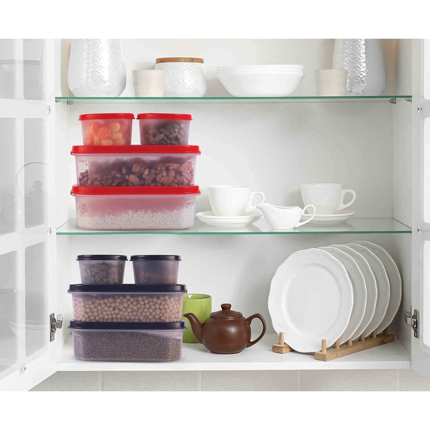 Oliveware Modular Storage Containers with Airtight Lid, BPA Free, For Pulses, Rice, Dal & Atta, Set of 4 (2x600ml, 2x180ml) - Black