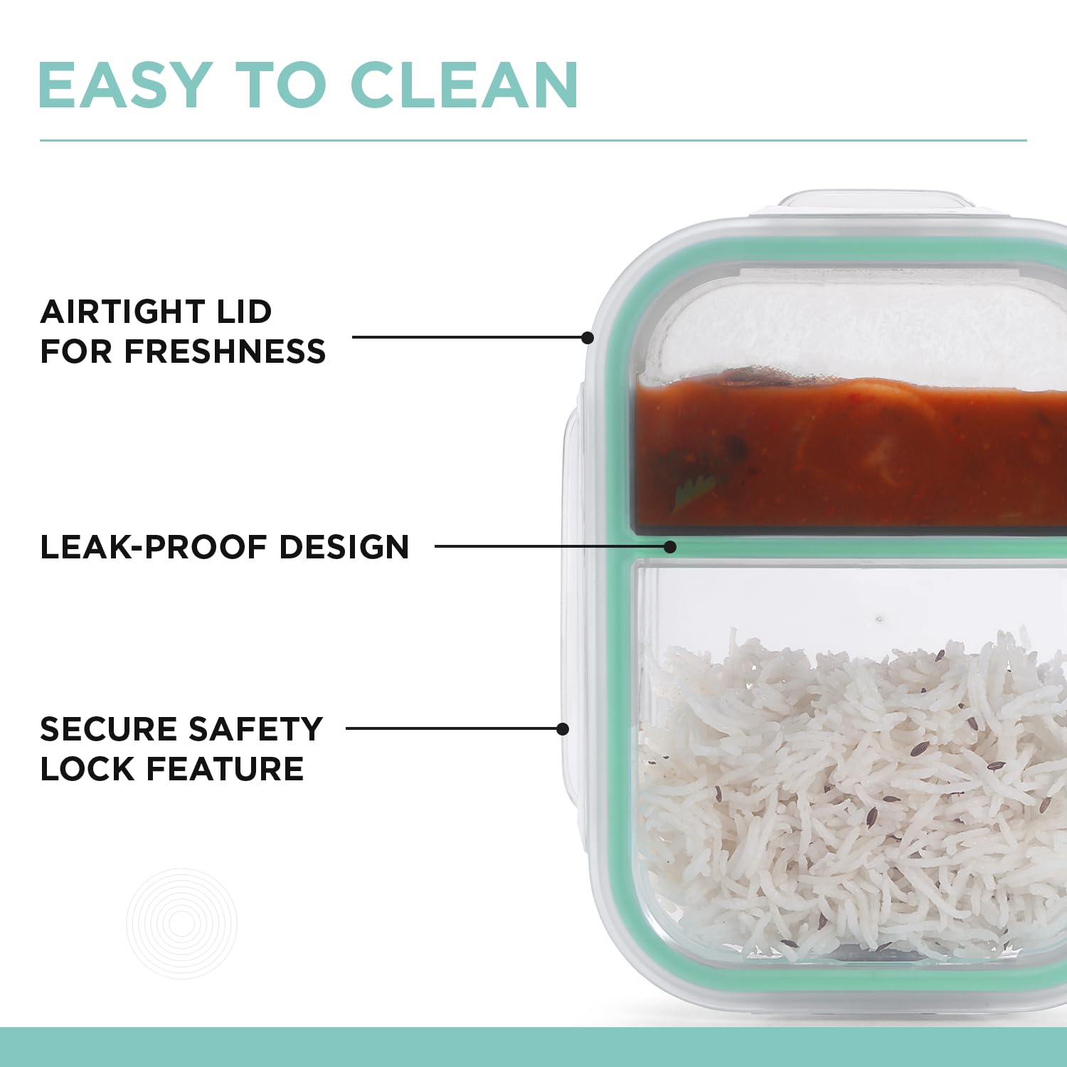 Oliveware Elite Microwave Safe Office Two Compartment Lunch Box Set | Borosilicate Glass | Safety Lock Airtight Tiffin Containers (600ml)