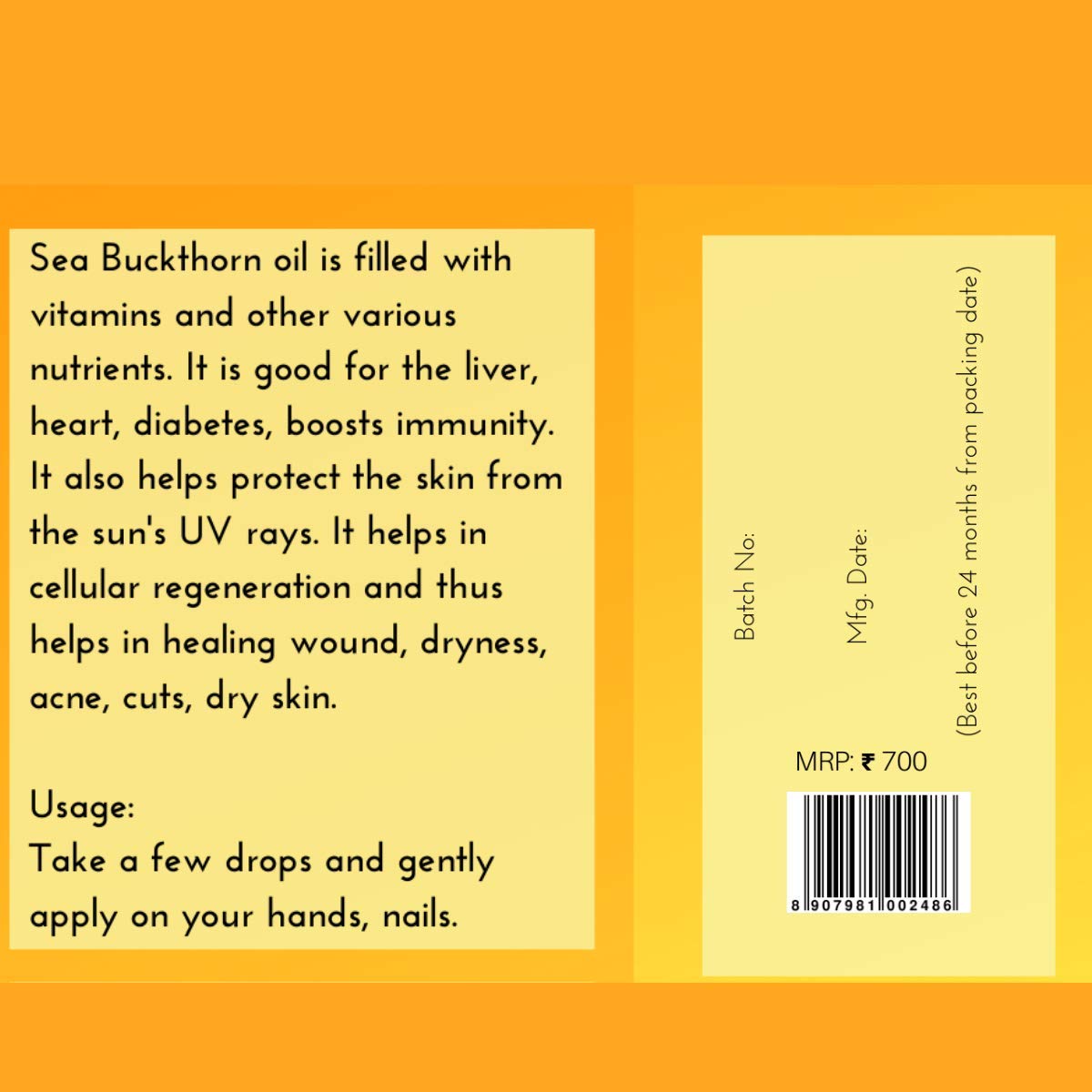 Oilcure Sea Buckthorn Oil | 30 ml | Pure | Undiluted