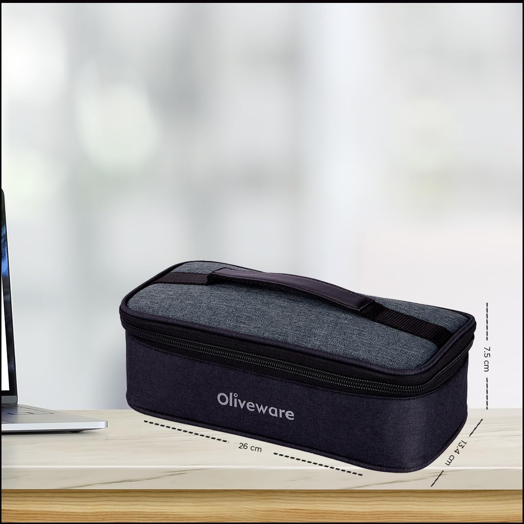 SOPL-OLIVEWARE Prism Borosilicate Glassware Square Lunchbox, Microwave Proof, Napkin & Steel Spoon, Set of 2 with 320ml Each - Grey