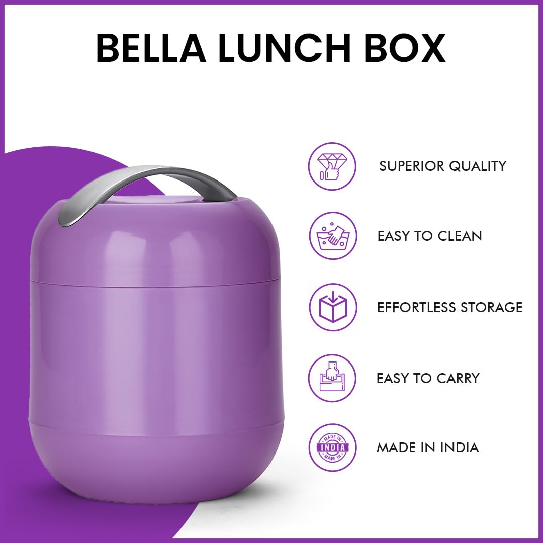 oliveware Bella Lunch Box - 3 Containers | Insulated Container | Carry Handle | Leak Proof | Complete Meal Hot Case - Violet, Plastic, 300 milliliter