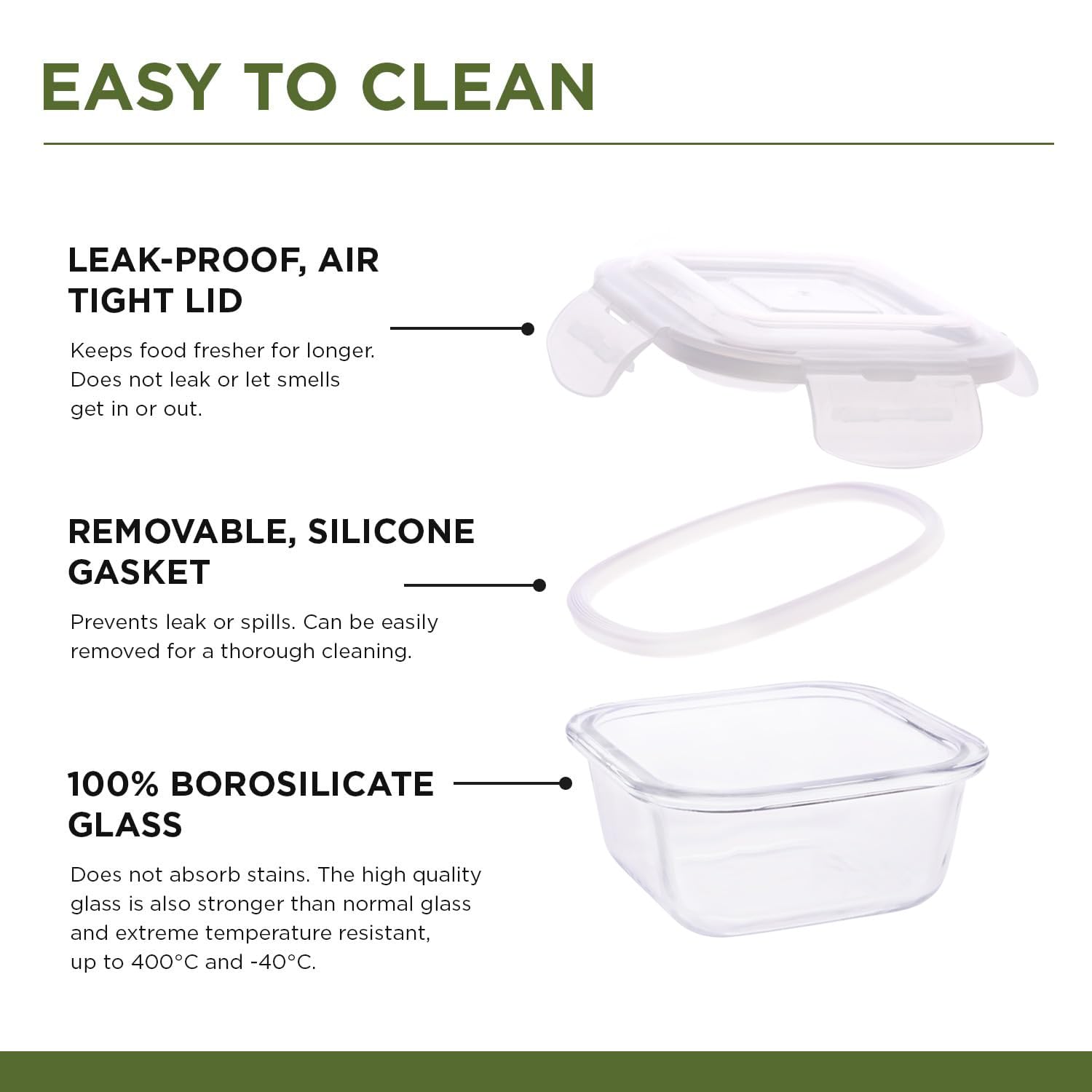 SOPL-OLIVEWARE Bounty Borosilicate Glassware Lunchbox, Microwave & Freezer Safe, Set of 3 containers with BPA Free Airtight Lids (320ml) Each - Red