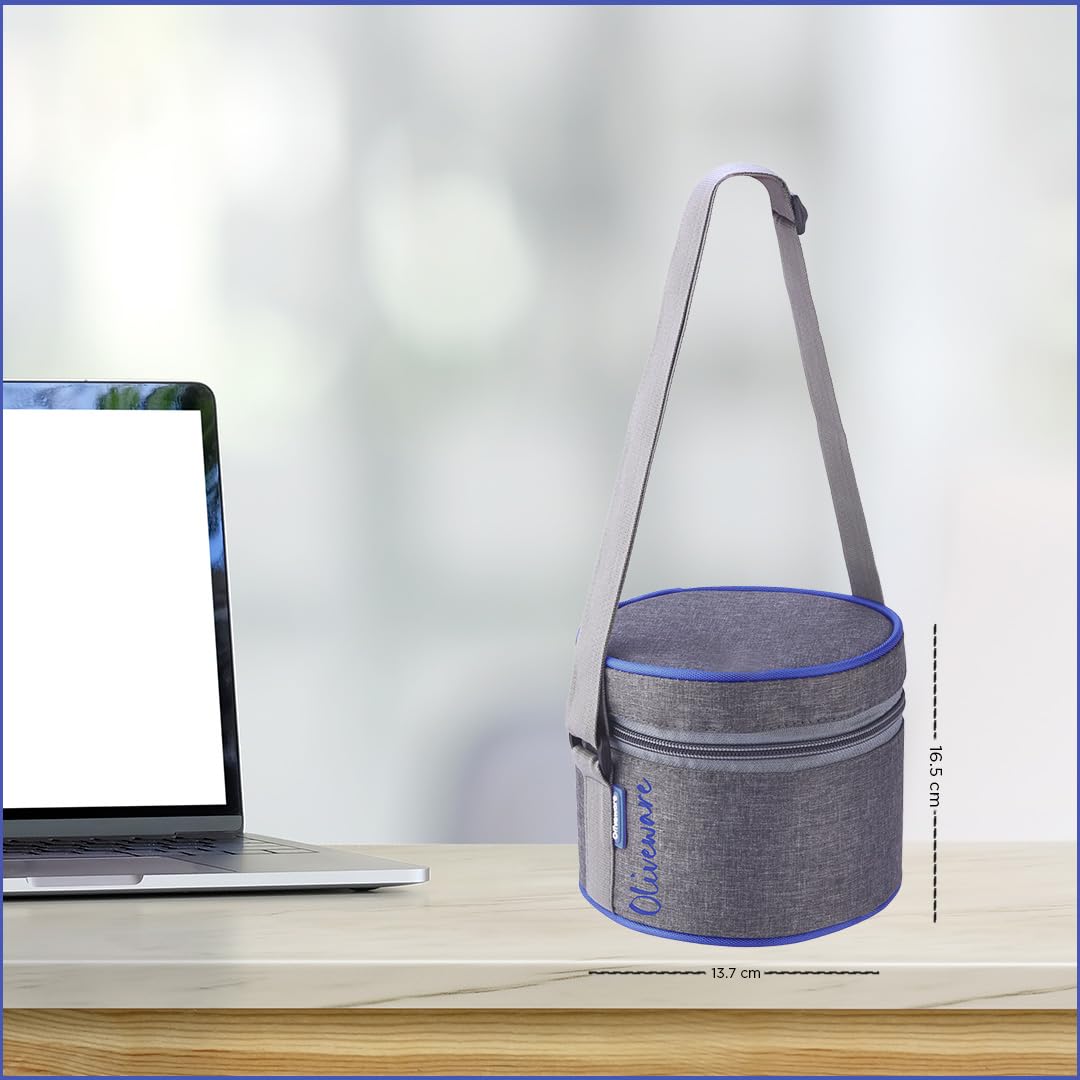 SOPL-OLIVEWARE Joy Glassware Round Lunchbox, Borosilicate Glass Containers, Microwave Safe & Leak Proof, 2 Containers with BPA Free Lids (400ml) Each - Blue