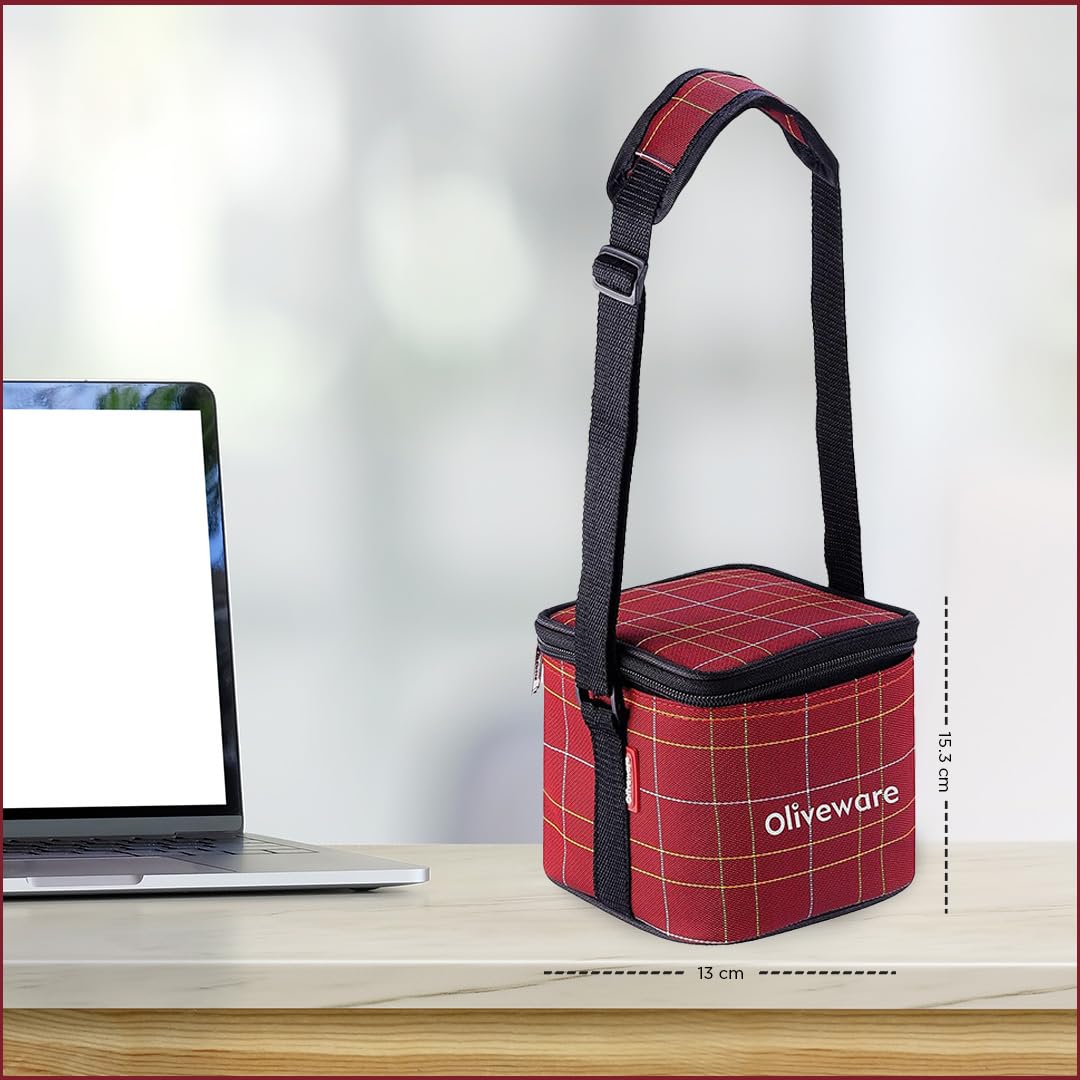 SOPL-OLIVEWARE Feast Glassware Square Lunchbox, Borosilicate Glass Containers, Microwave Safe & Leak Proof, 2 Containers with BPA Free Lids (320ml) Each - Red